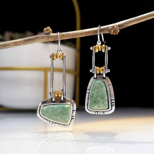 Boho Green Stone Drop Earrings - Diane Jewelry