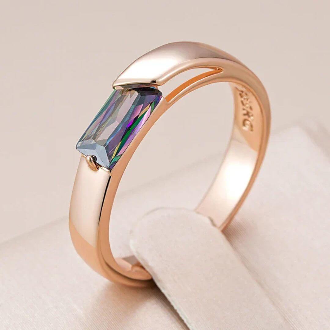 Iridescent Baguette Stone Gold Ring - Diane Jewelry