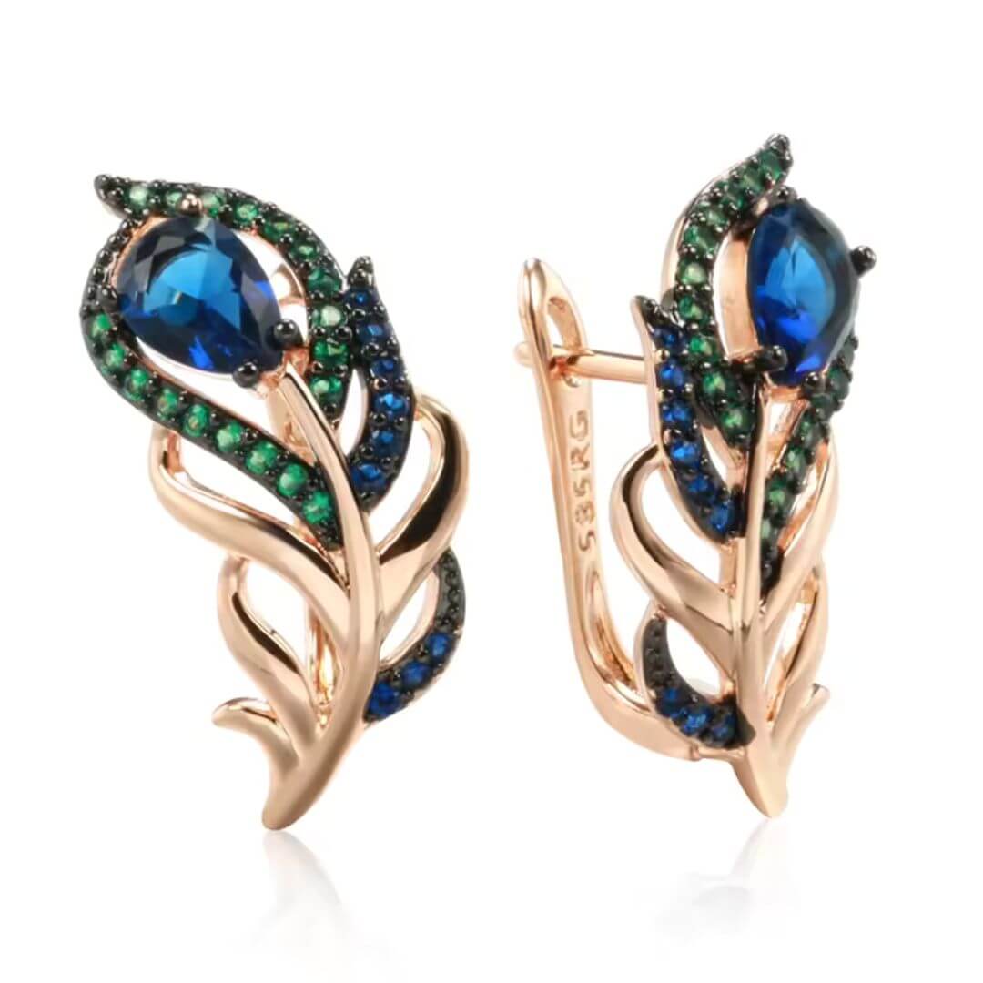 Peacock Feather Crystal Stud Earrings - Diane Jewelry