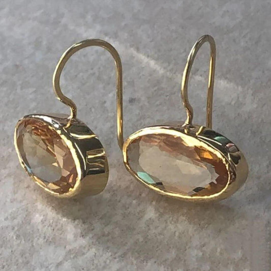 Gold Oval Gem Dangle Earrings - Diane Jewelry
