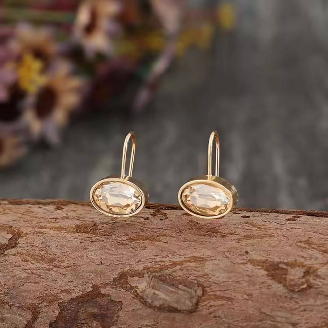 Gold Oval Gem Dangle Earrings - Diane Jewelry