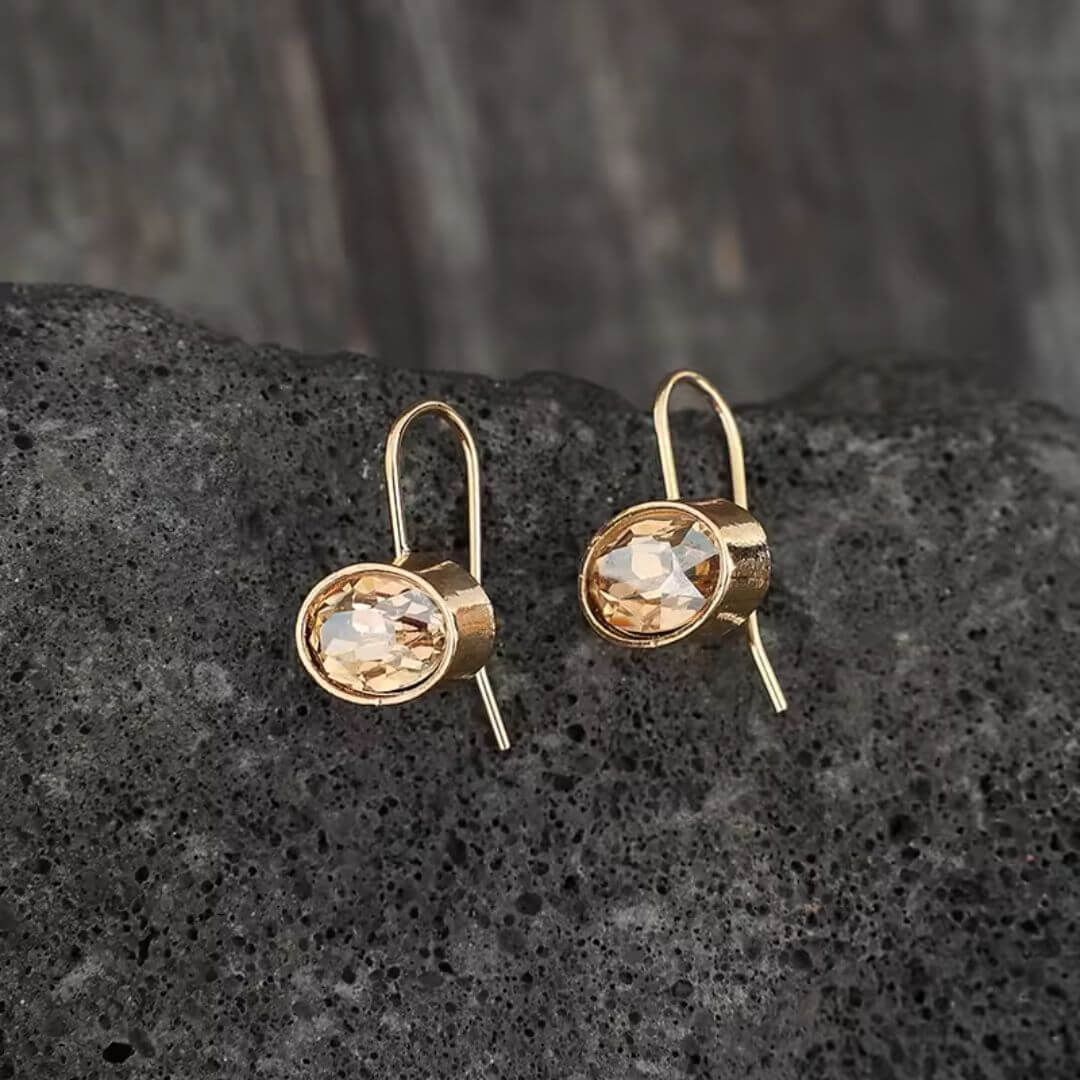 Gold Oval Gem Dangle Earrings - Diane Jewelry