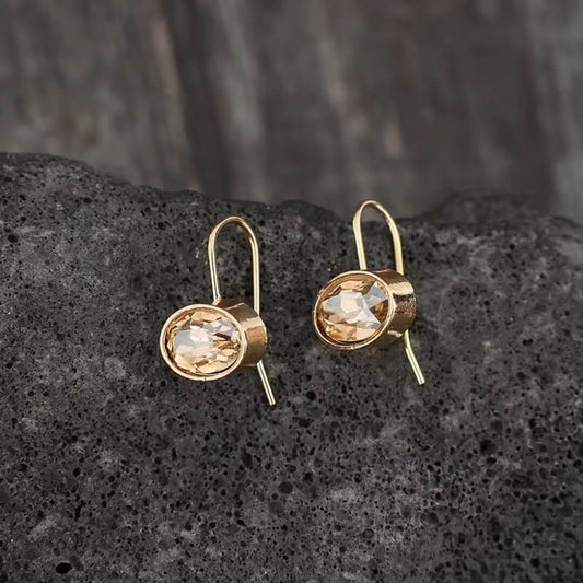 Gold Oval Gem Dangle Earrings - Diane Jewelry