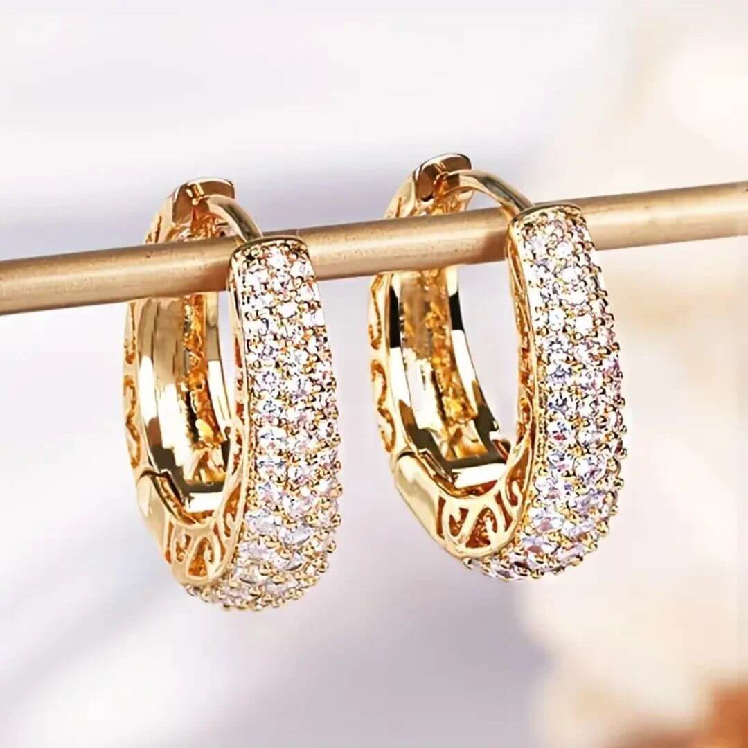 Gold Crystal Pave Hoop Earrings - Diane Jewelry