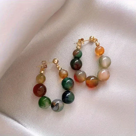 Multicolor Gemstone Beaded Hoop Earrings - Diane Jewelry