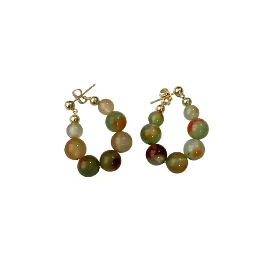 Multicolor Gemstone Beaded Hoop Earrings - Diane Jewelry