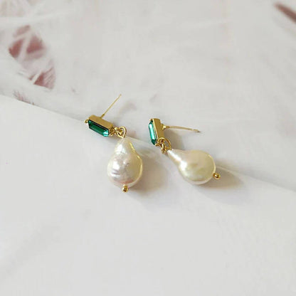 Emerald Green Pearl Drop Earrings - Diane Jewelry