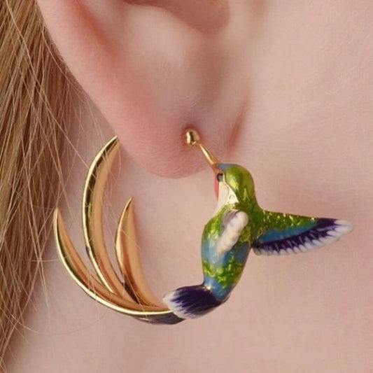 Enamel Hummingbird Statement Earrings Emma & Noah Jewelry