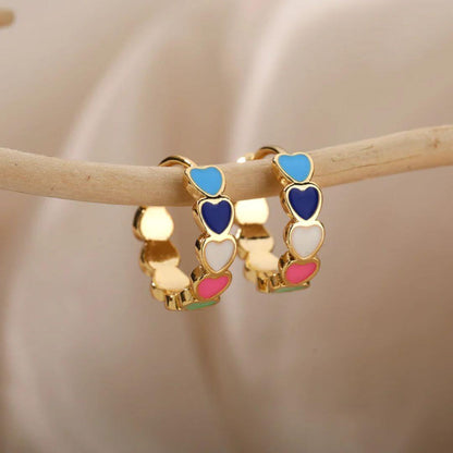 Colorful Heart Enamel Hoop Earrings - Diane Jewelry