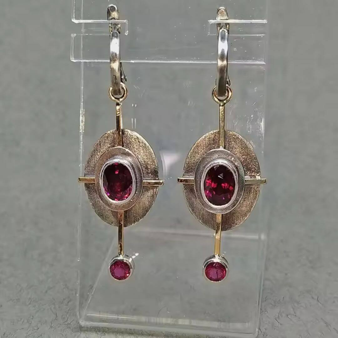 Artisan Ruby Silver Dangle Earrings - Diane Jewelry