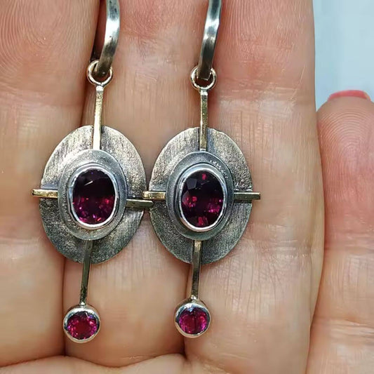 Artisan Ruby Silver Dangle Earrings - Diane Jewelry