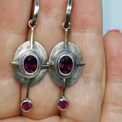 Artisan Ruby Silver Dangle Earrings - Diane Jewelry