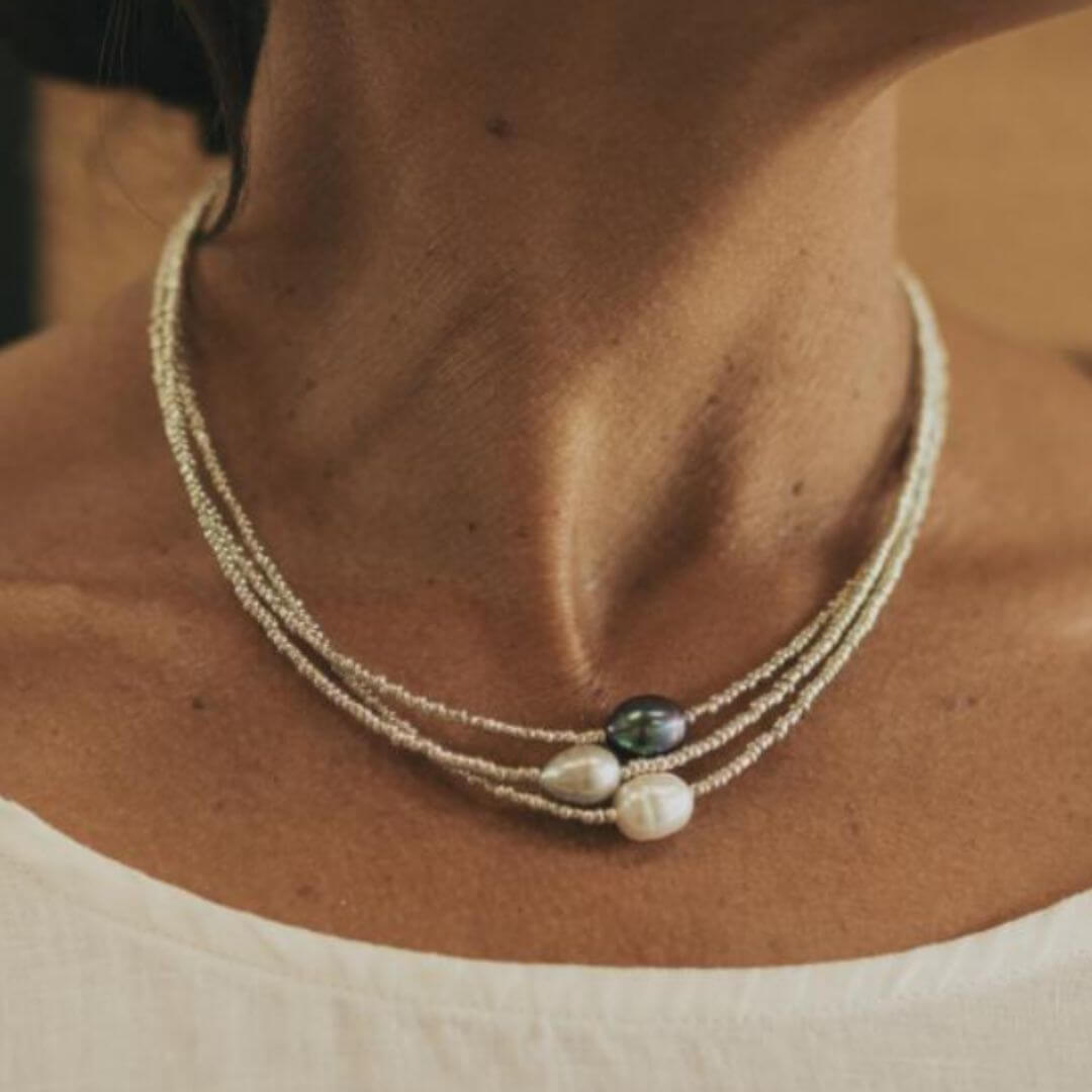 Layered Pearl Bead Choker Necklace Emma & Noah Jewelry
