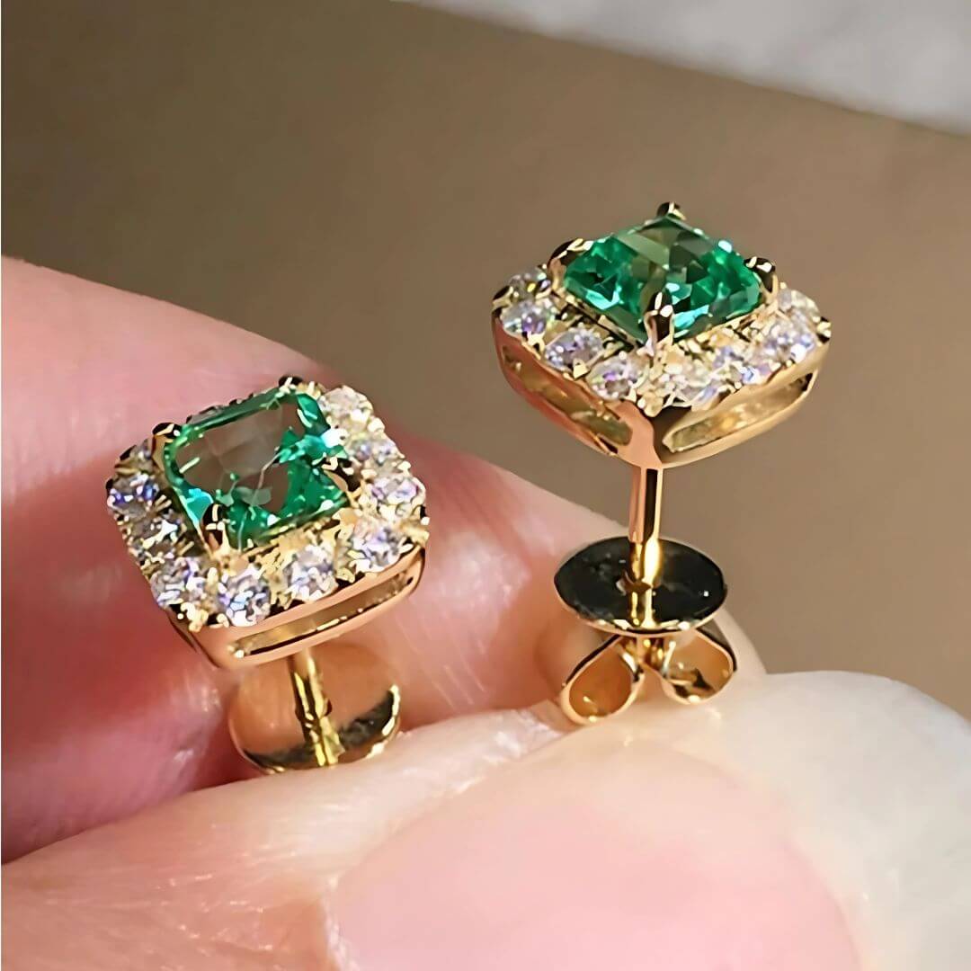 Emerald Green Gold Stud Earrings - Diane Jewelry