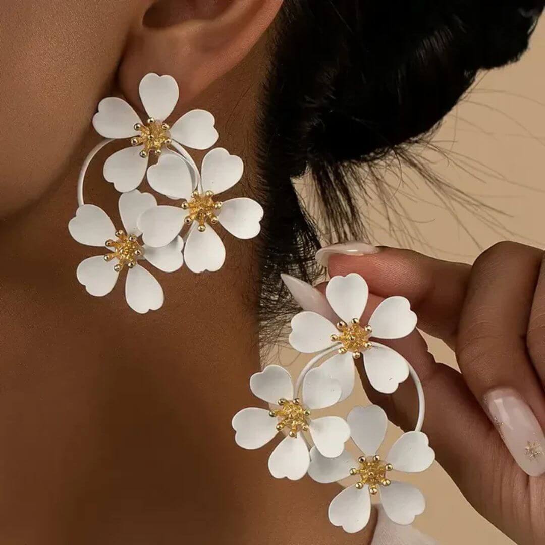 White Flower Hoop Statement Earrings - Diane Jewelry