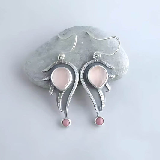 Winged Rose Quartz Dangle Earrings - Diane Jewelry