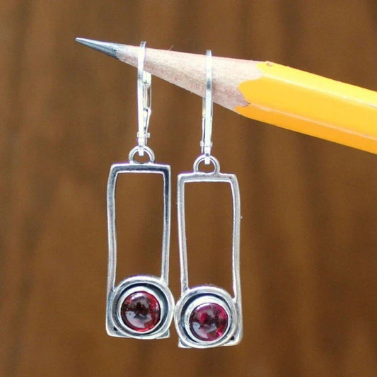 Geometric Garnet Drop Earrings Silver - Diane Jewelry