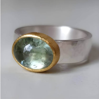 Green Amethyst Silver Gold Ring Emma & Noah Jewelry