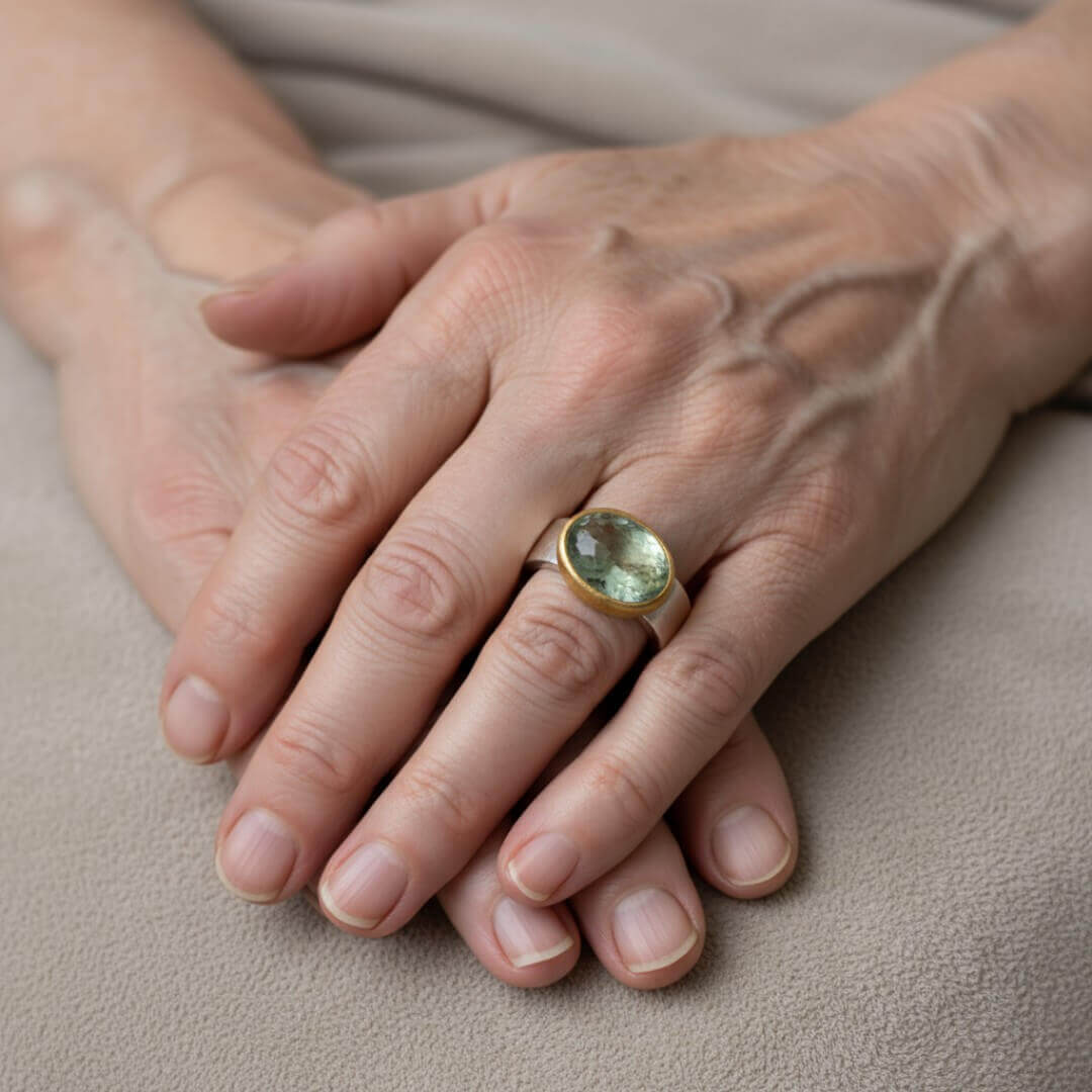Green Amethyst Silver Gold Ring Emma & Noah Jewelry