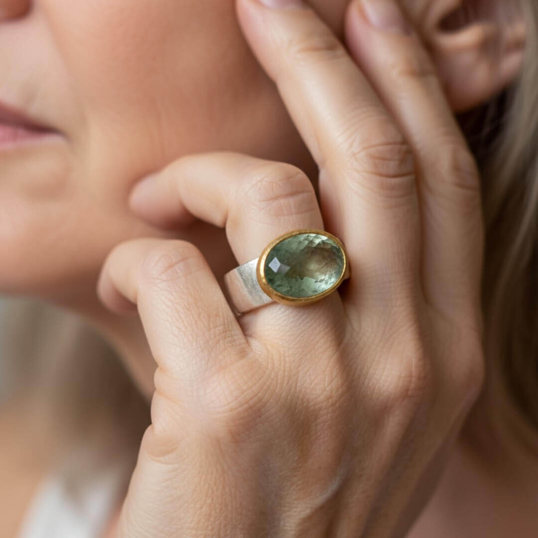 Green Amethyst Silver Gold Ring Emma & Noah Jewelry