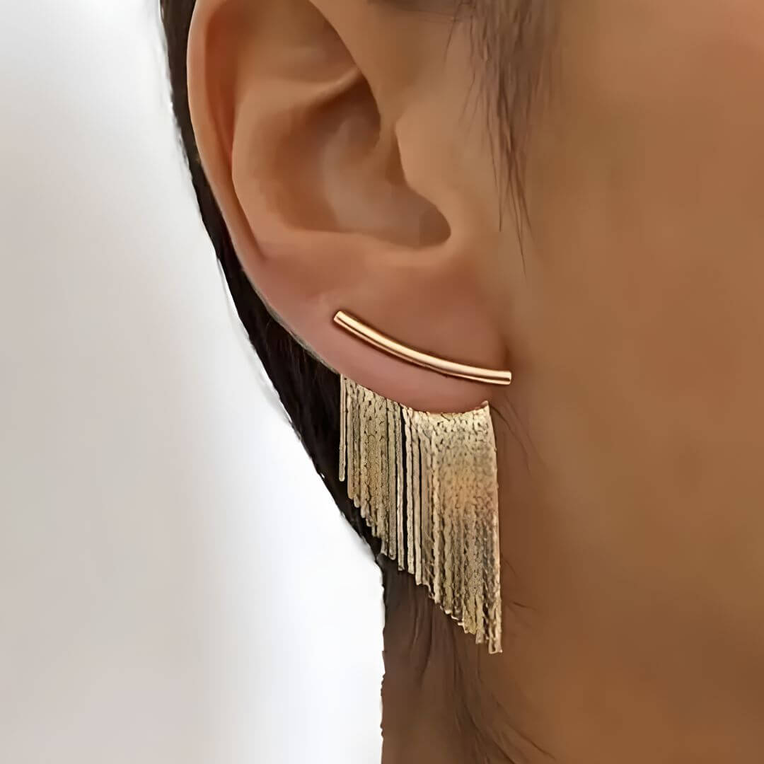 Gold Fringe Statement Earrings Emma & Noah Jewelry