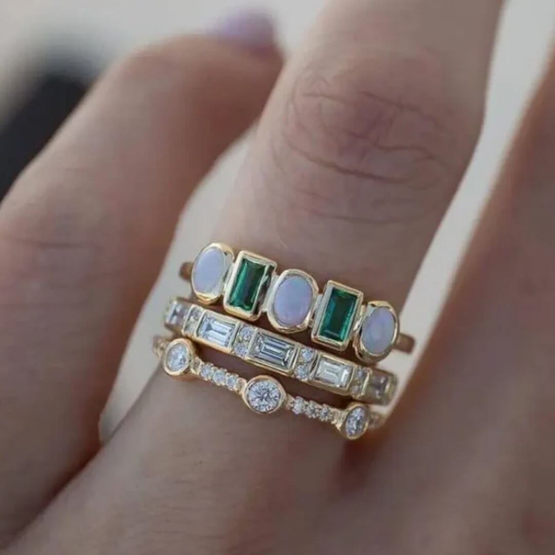 Gold Emerald Opal Stacking Rings Emma & Noah Jewelry