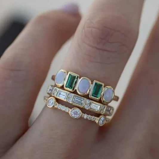 Gold Emerald Opal Stacking Rings Emma & Noah Jewelry