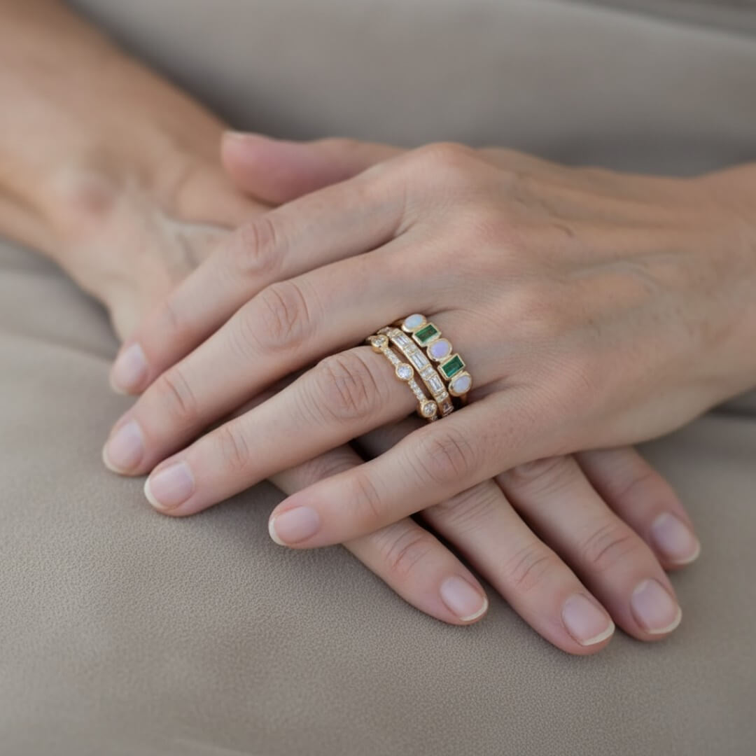 Gold Emerald Opal Stacking Rings Emma & Noah Jewelry