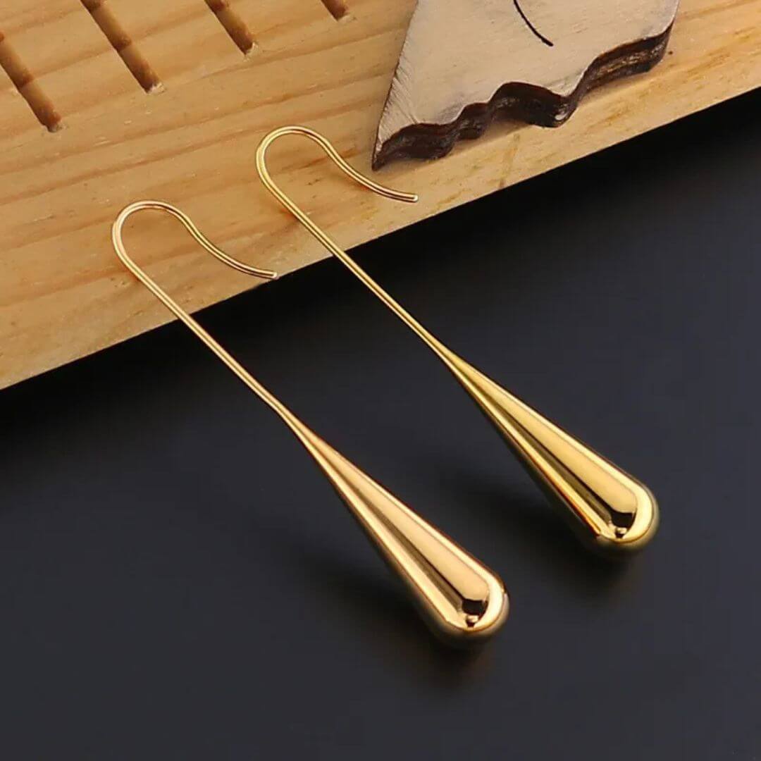 Gold Teardrop Minimalist Dangle Earrings - Diane Jewelry