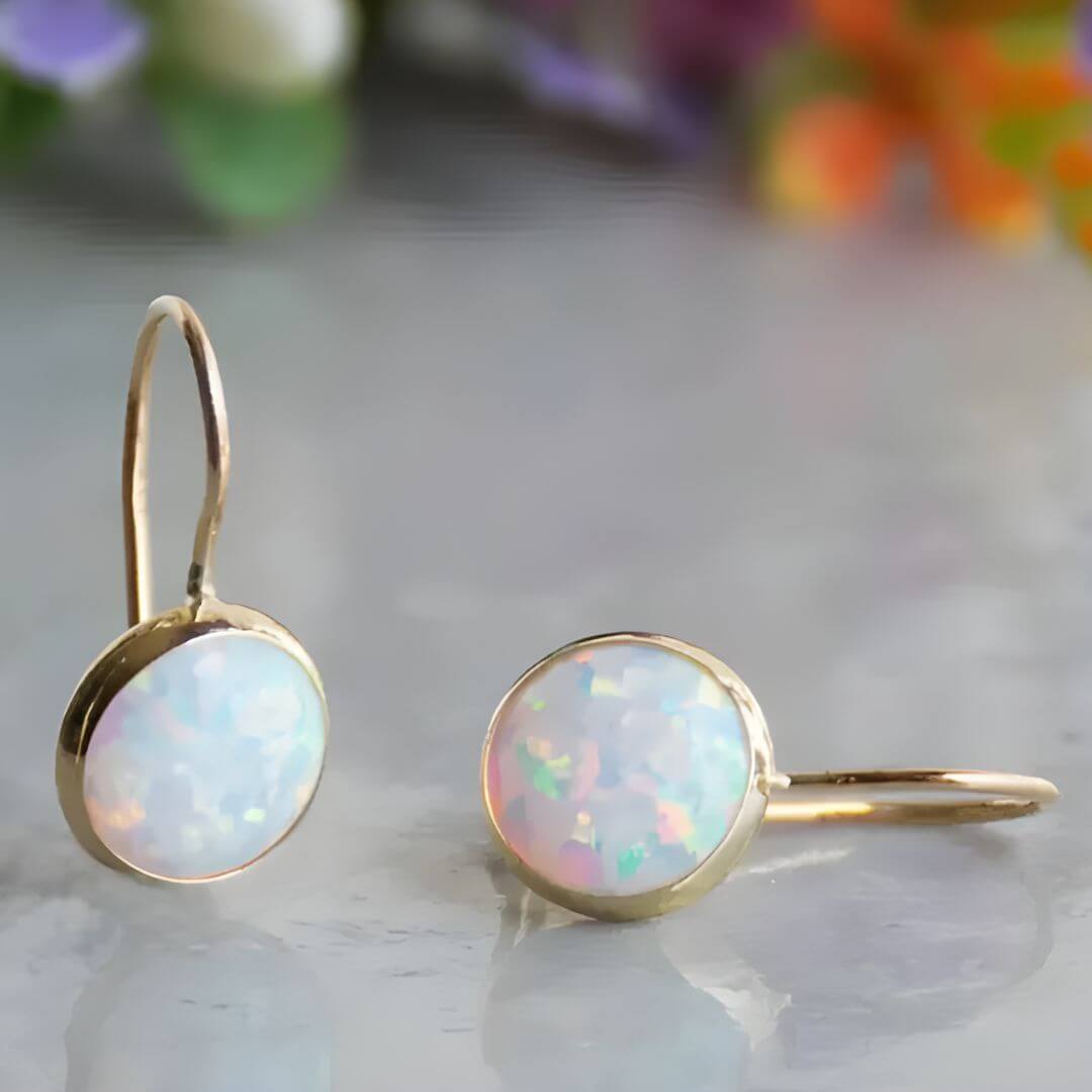 Round Opal Gemstone Earrings Emma & Noah Jewelry