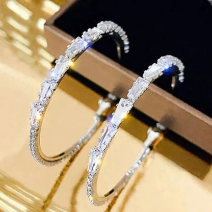 Silver Baguette Crystal Hoop Earrings - Diane Jewelry