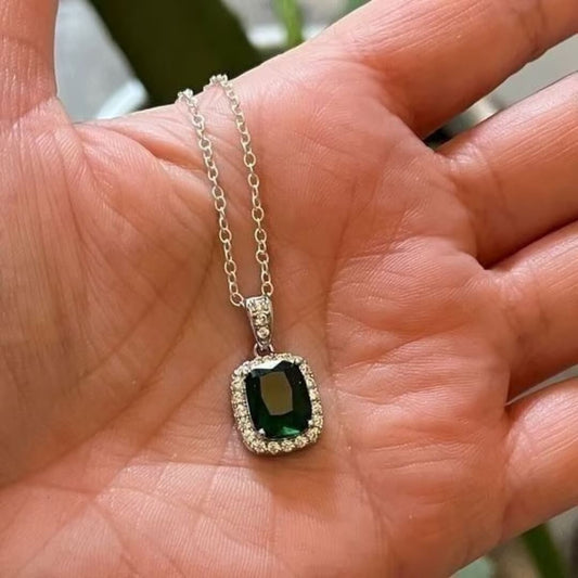 Emerald Cut Halo Pendant Necklace - Diane Jewelry