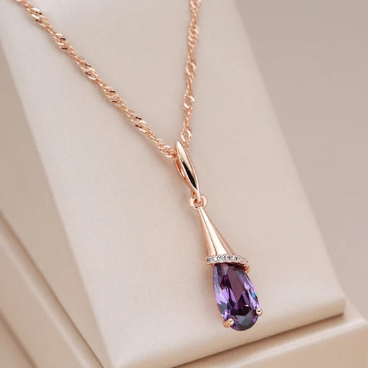 Rose Gold Amethyst Teardrop Necklace - Diane Jewelry