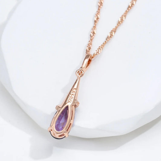 Rose Gold Amethyst Teardrop Necklace - Diane Jewelry