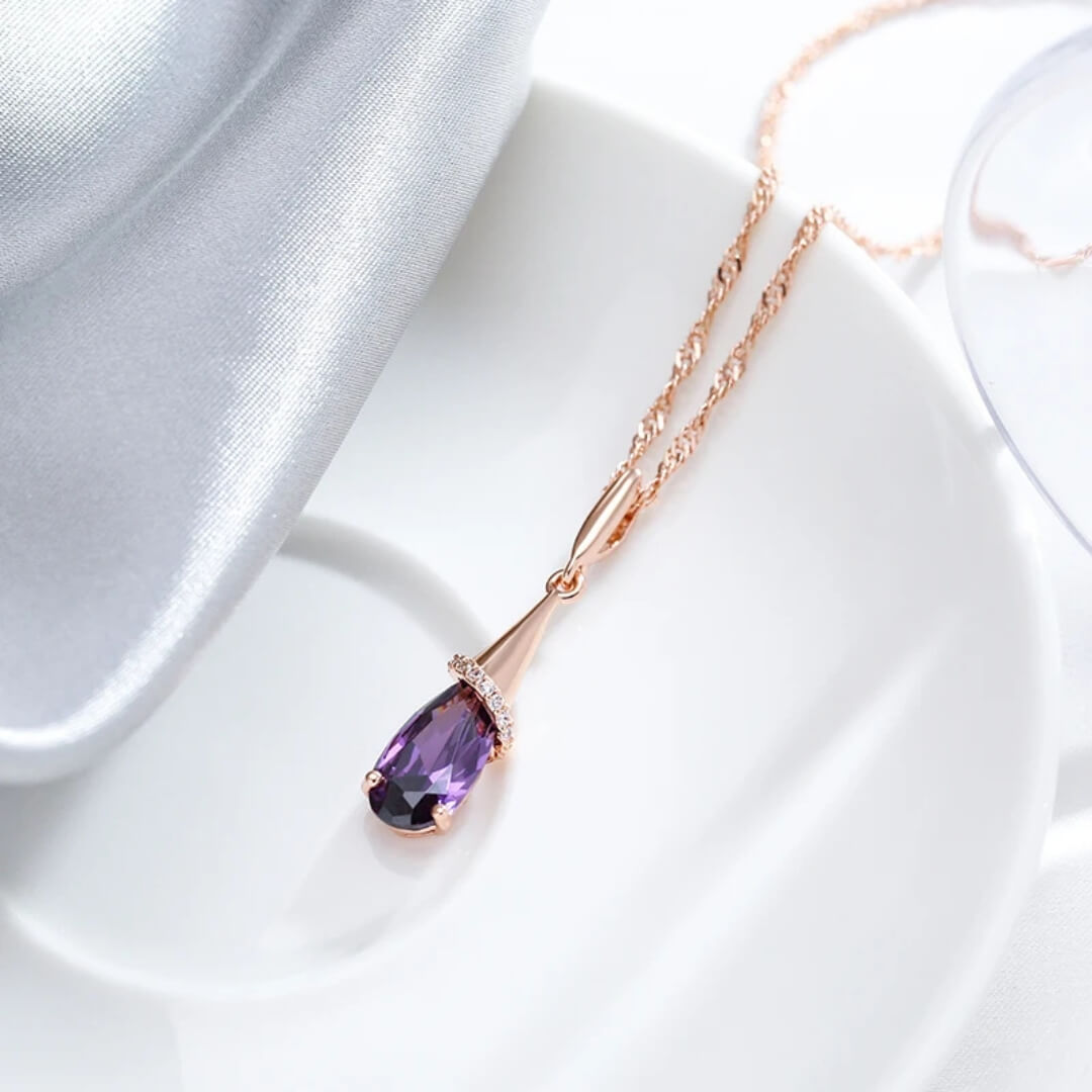 Rose Gold Amethyst Teardrop Necklace - Diane Jewelry