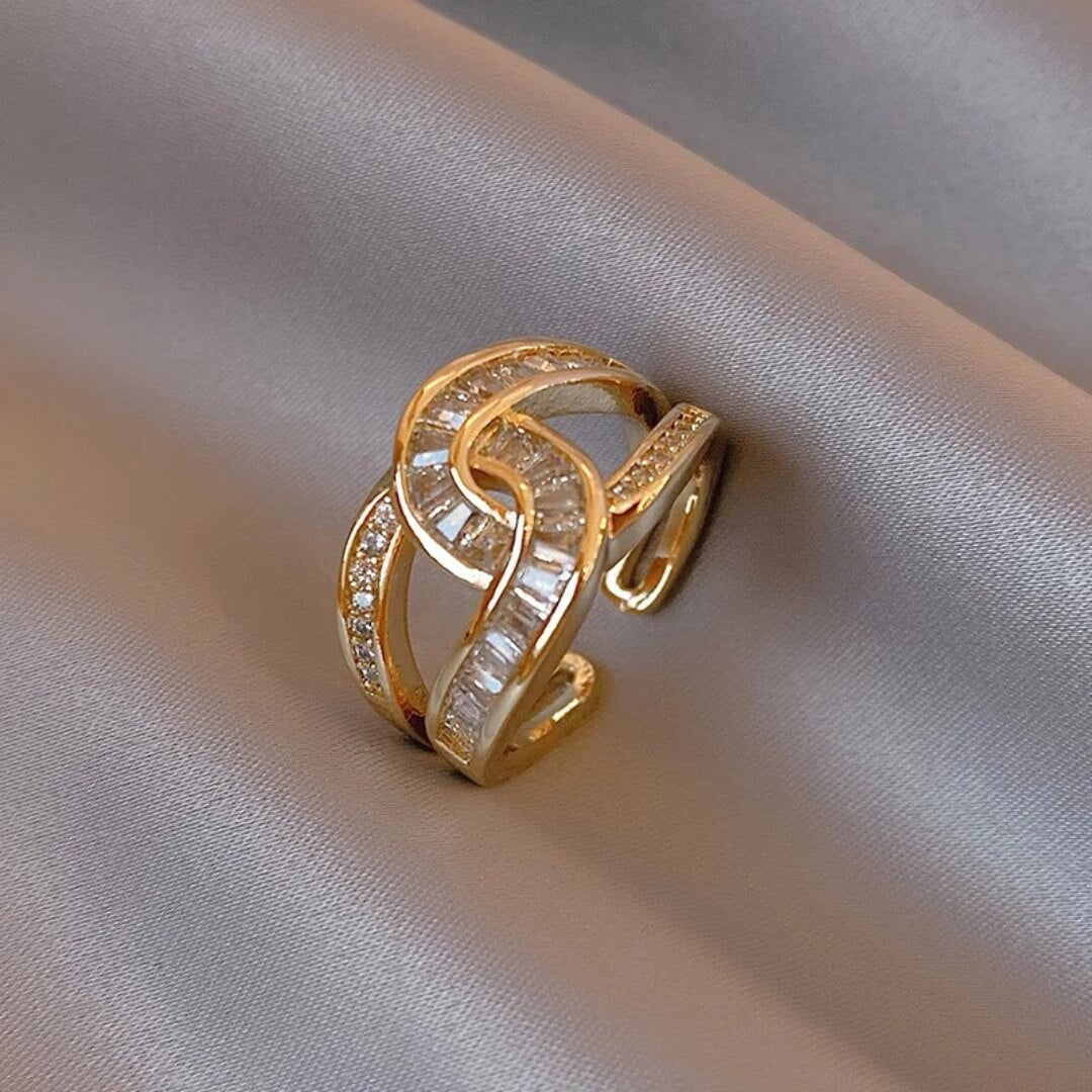 Gold Baguette Crisscross Statement Ring - Diane Jewelry