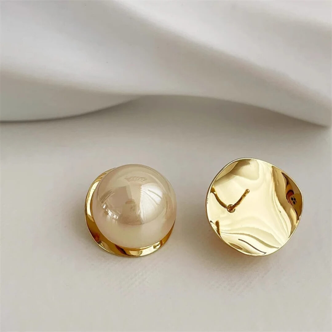 Gold Pearl Dome Stud Earrings - Diane Jewelry