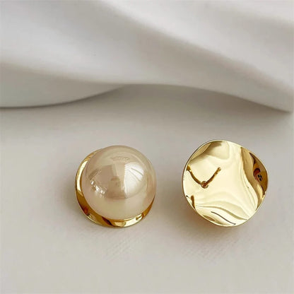 Gold Pearl Dome Stud Earrings - Diane Jewelry