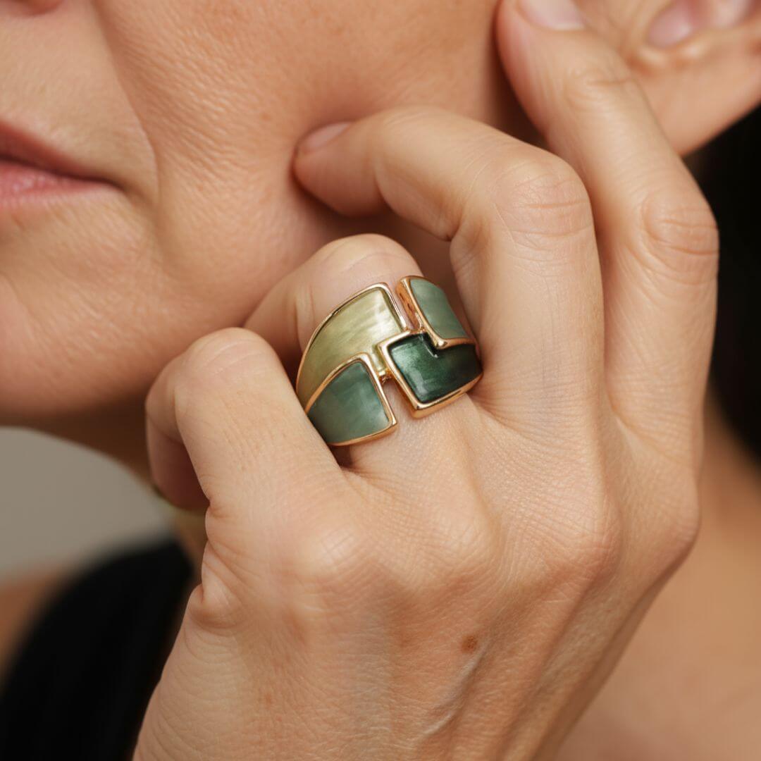 Green Enamel Gold Statement Ring Emma & Noah Jewelry