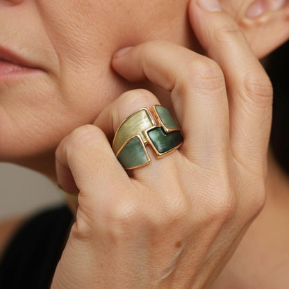 Green Enamel Gold Statement Ring Emma & Noah Jewelry