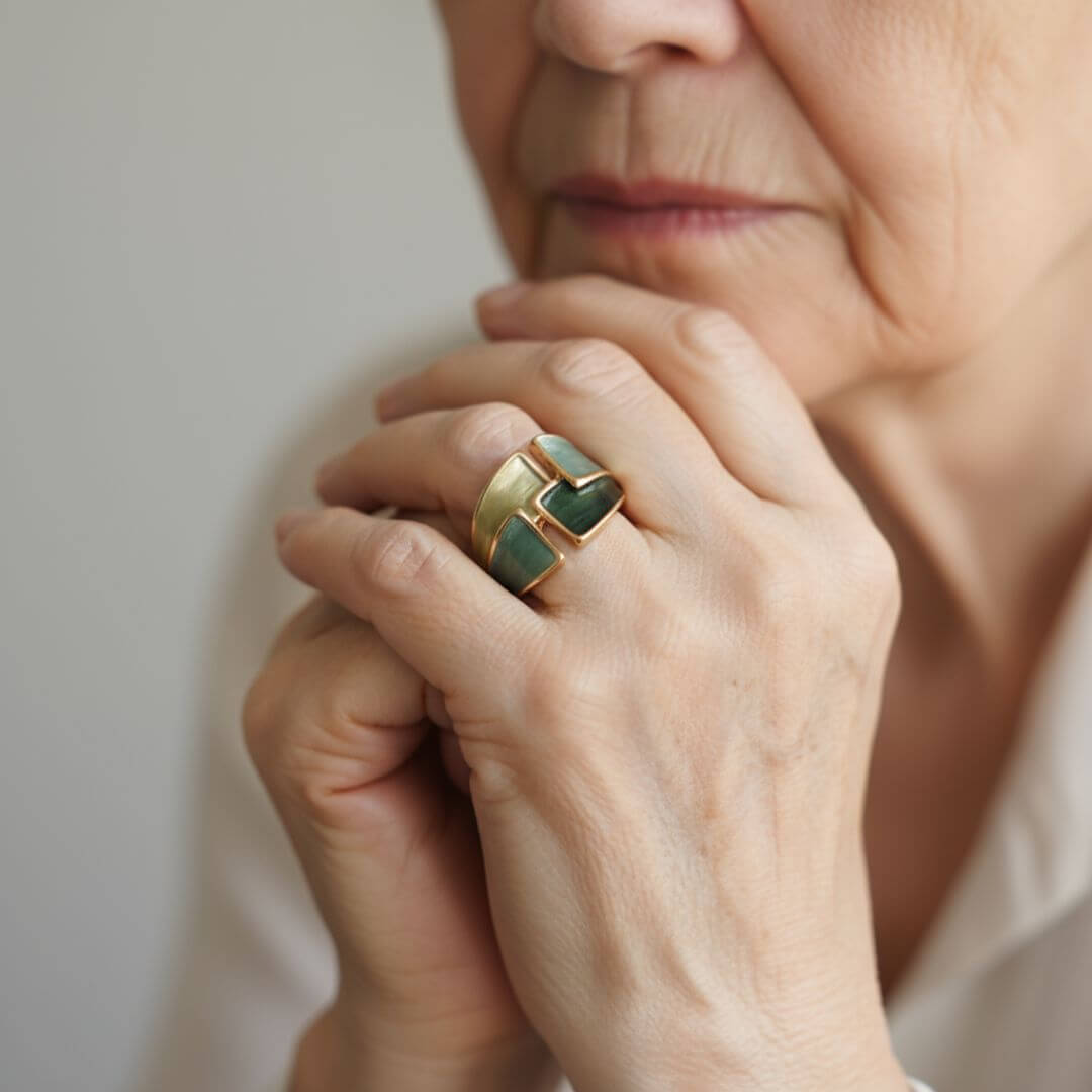 Green Enamel Gold Statement Ring Emma & Noah Jewelry