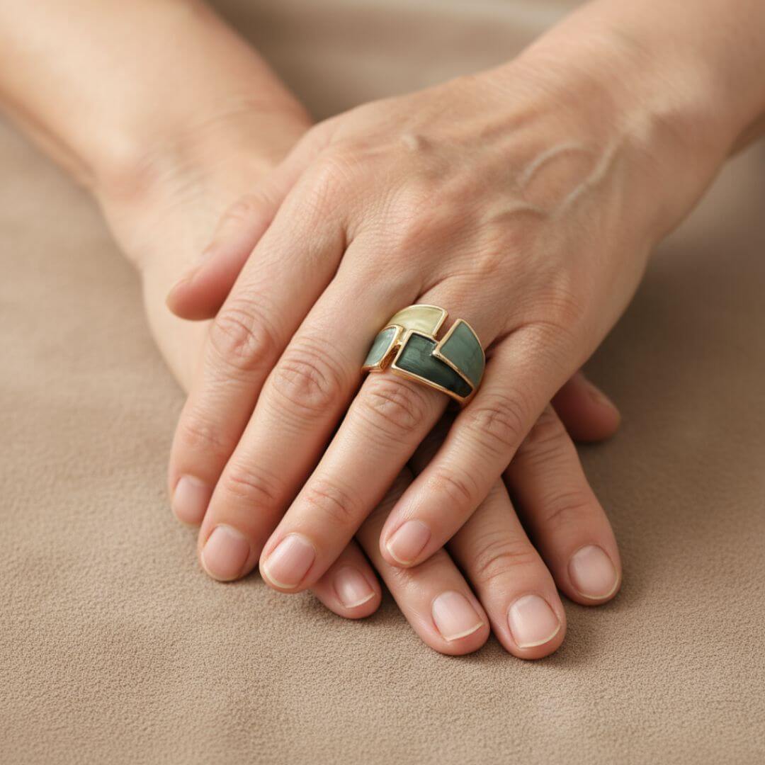 Green Enamel Gold Statement Ring Emma & Noah Jewelry