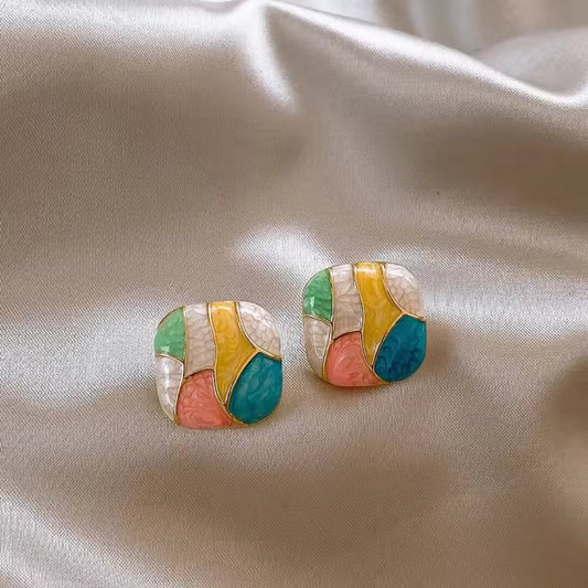 Colorful Enamel Geometric Stud Earrings - Diane Jewelry