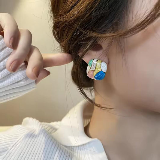 Colorful Enamel Geometric Stud Earrings - Diane Jewelry