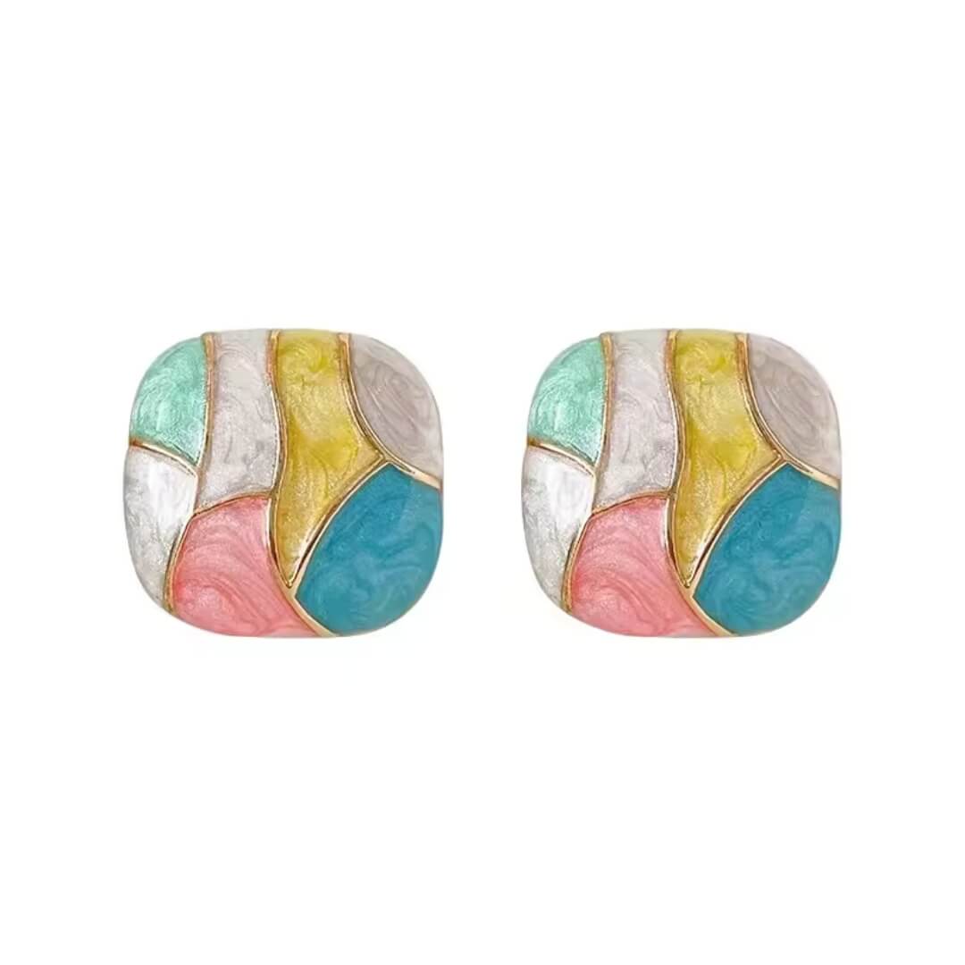Colorful Enamel Geometric Stud Earrings - Diane Jewelry