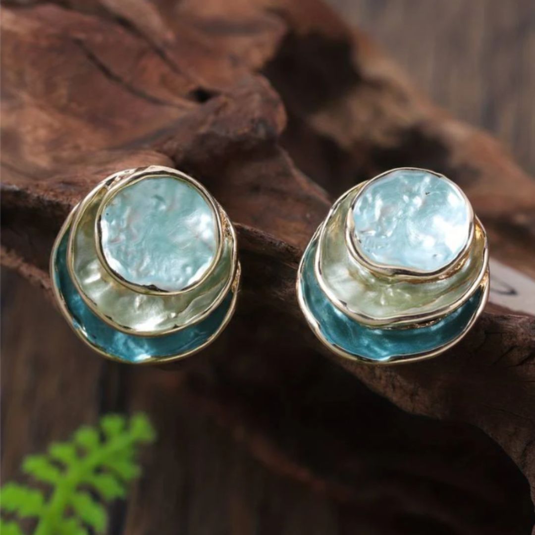 Blue Enamel Statement Stud Earrings Emma & Noah Jewelry
