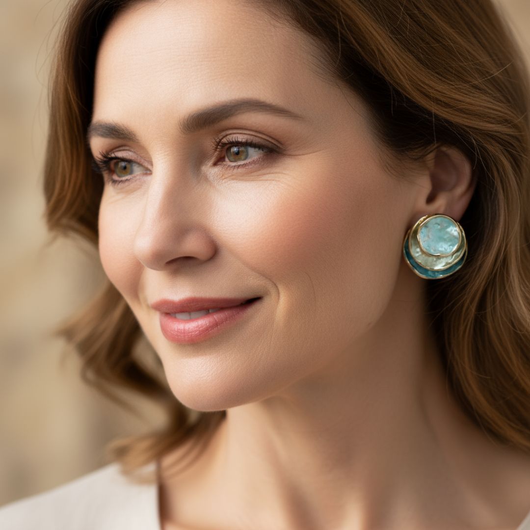 Blue Enamel Statement Stud Earrings Emma & Noah Jewelry