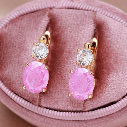 Pink Gemstone Gold Stud Earrings - Diane Jewelry