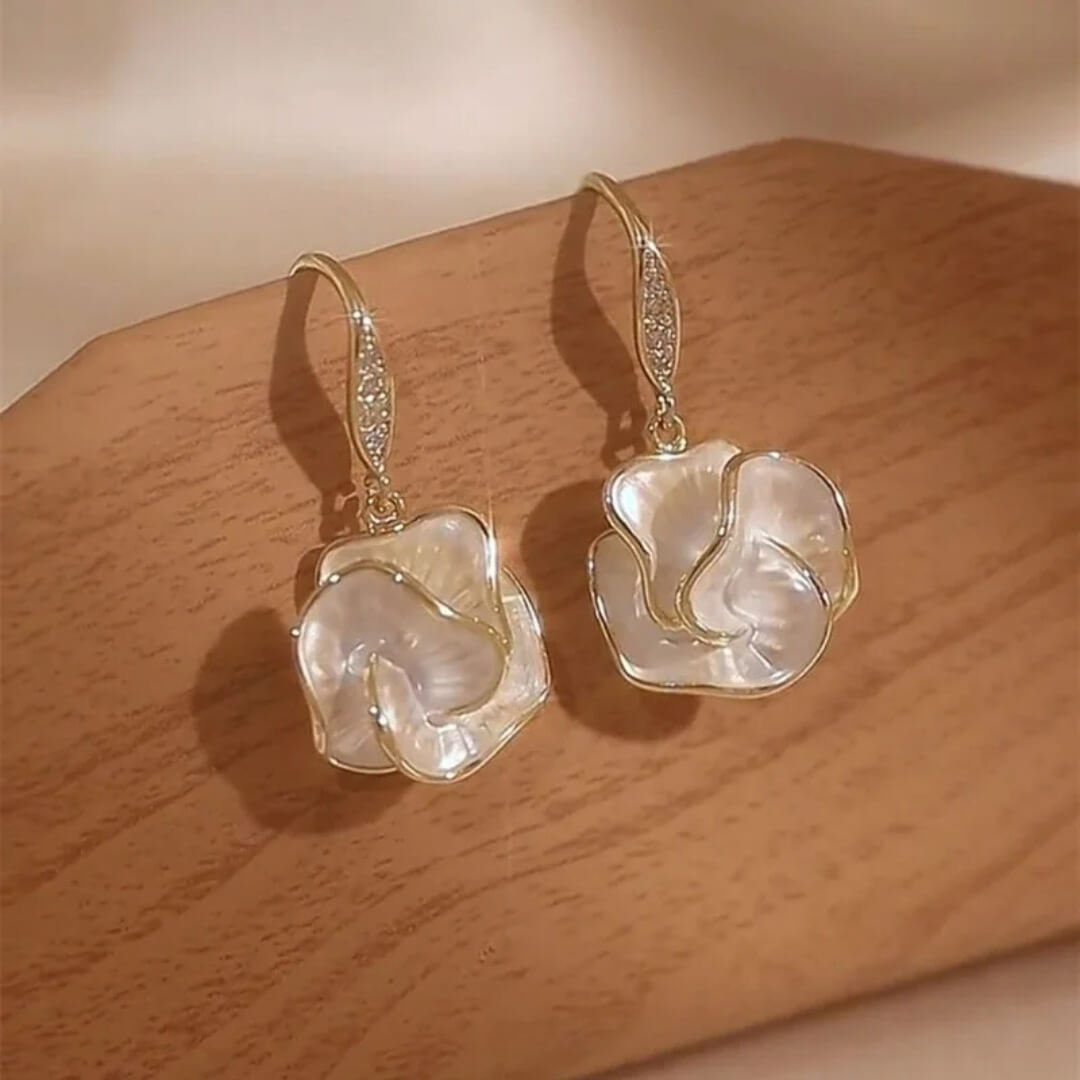 Gold Mother-of-Pearl Flower Earrings - Diane Jewelry