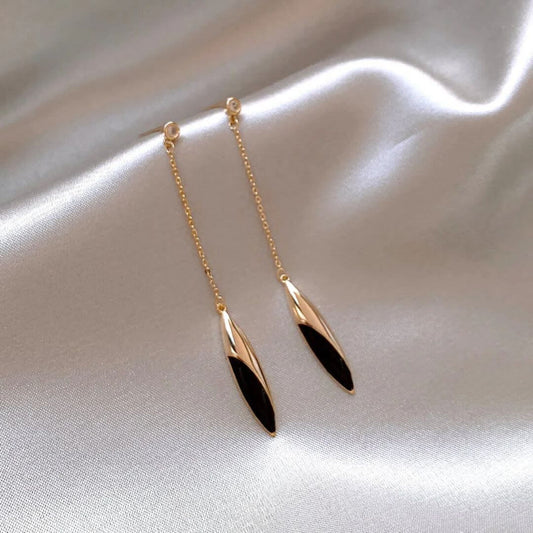 Black Gold Long Drop Earrings - Diane Jewelry